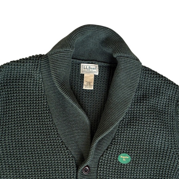 NWOT LL Bean Organic Cotton Waffle Knit Cardigan Shawl Neck Sweater. Sz XL Green - Picture 3 of 14